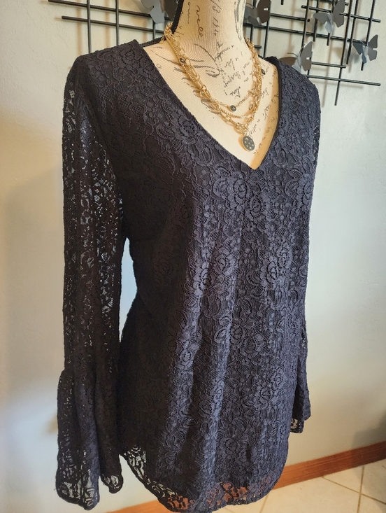 White House Black Market Tops - White House Black Market Black Lace Bell Sleeve Blouse